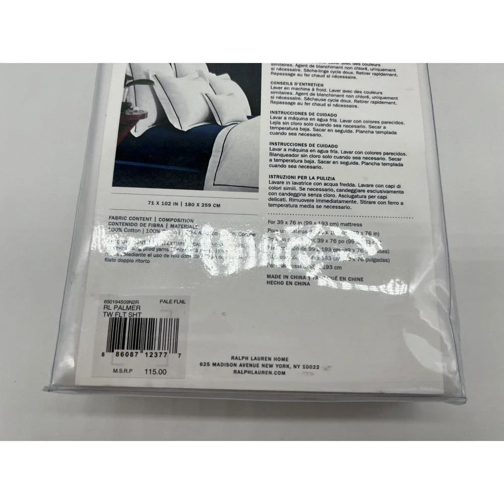 Ralph Lauren RL Palmer Percale White Twin Flat Sheet Pale Flnl $115 NWT